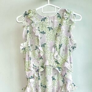 Ted Baker London Floral Ruffle Dress - Green and White